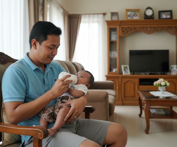 Ilustrasi bapak rumah tangga. Gambar dibuat menggunakan AI.